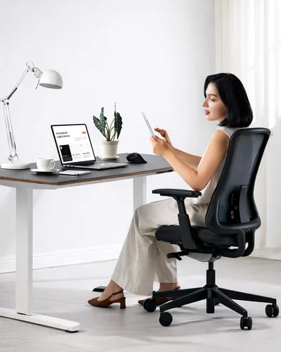 ProtoArc Flexer Pro - Silla de oficina ergonómica de malla con soporte lumbar para mujer, asiento deslizante y reposabrazos 4D, bloqueo de Negro