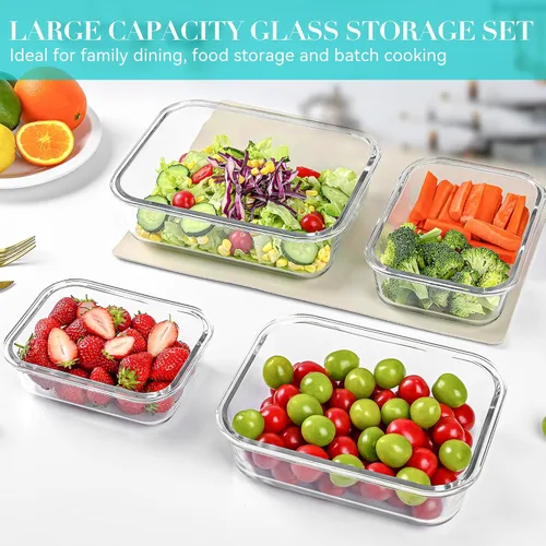Miniatura 3 de GEHE 4 Pack Large Glass Storage Containers with Airtight Lids, 78/52/36/22oz Glass Meal Prep Food Storage Containers for Baking, Storing, Leakproof