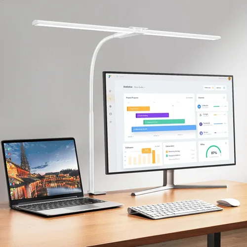 EppieBasic - Lámparas LED de doble cabezal de arquitecto, iluminación de banco de trabajo extra brillante para oficina, luz de escritorio moderna de