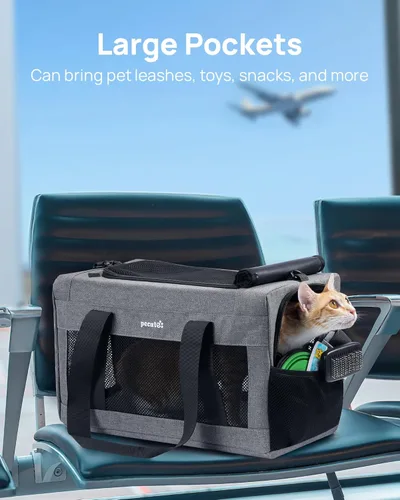 Miniatura 6 de Transportador de gatos aprobado por aerolíneas, transportador de mascotas de lado suave, transportador portátil para perros con estructura estable