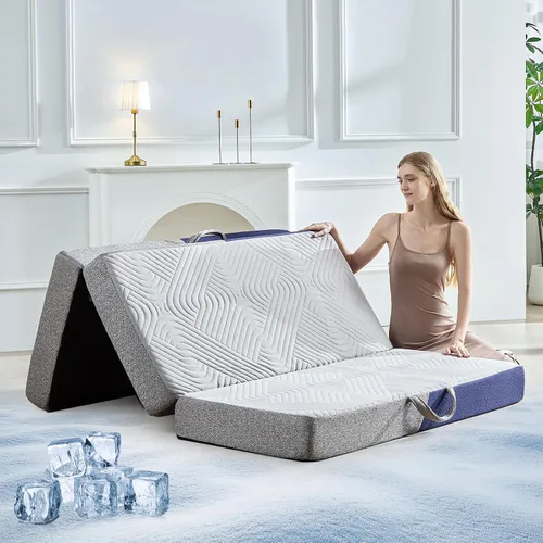 Miniatura 13 de Colchón plegable refrescante, colchón de espuma viscoelástica de 4 pulgadas con efecto transpirable en frío, colchón triple para cama Murphy, cama