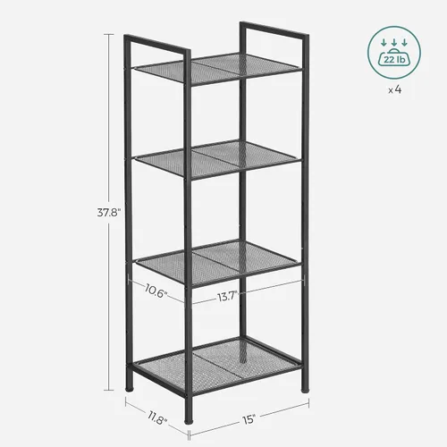 Miniatura 3 de SONGMICS Estante de almacenamiento de 4 niveles, estante de baño, soporte extensible para plantas con estante ajustable, para baño, sala de estar