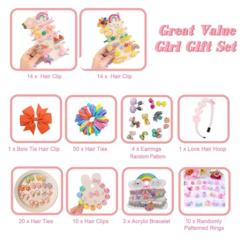 Miniatura 2 de Joyero con accesorios para el cabello para niñas, pinzas para el cabello, pasadores, lazos para el cabello, lazos, anillos de juguete, pulseras