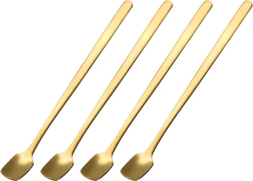 Miniatura 11 de uxcell Cuchara agitadora de acero inoxidable, 4 cucharas de mango largo de 6 pulgadas para mezclar, cucharas cuadradas para agitar, cucharas de Negro