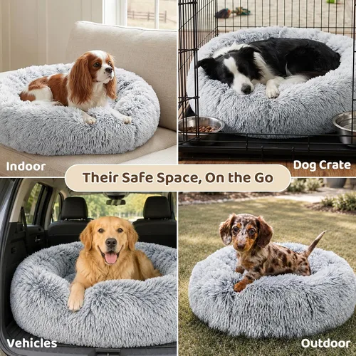 Miniatura 6 de JOLLYVOGUE - Cama para perros y gatos, cama relajante y antiestrés para mascotas y perros pequeños, cojín esponjoso en forma de dona para mascotas