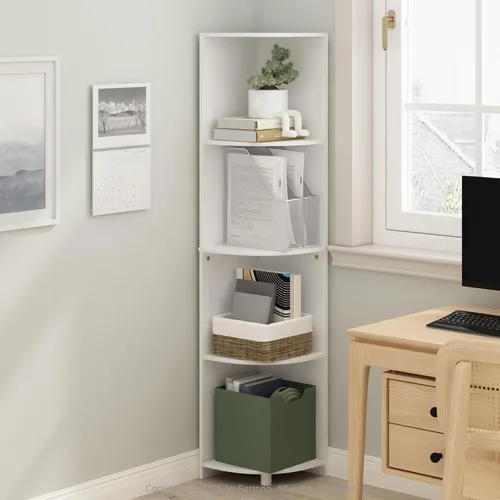 Miniatura 23 de Furinno ECON - Estantería apilable 2 en 1, estantería esquinera de 4 niveles con estante de exhibición, 16.1 x 16.1 x 49.1 pulgadas, para sala