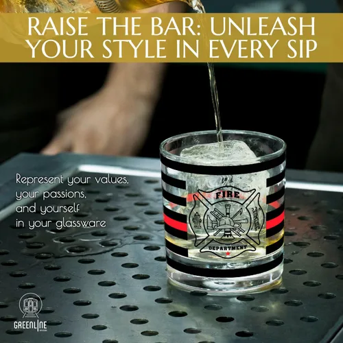Miniatura 2 de Greenline Goods Thin Red Line - Vasos de whisky de bombero, estilo antiguo, juego de 2, 10 onzas, vasos clásicos de vidrio con gráficos de bandera