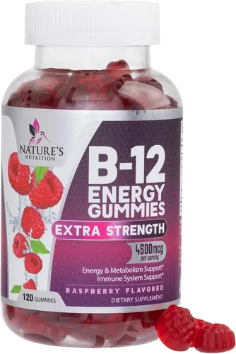 Gomitas energéticas B12 – 4500 mcg de vitamina B12 por porción – Suplemento B12 masticable extra fuerte para energía, metabolismo y apoyo