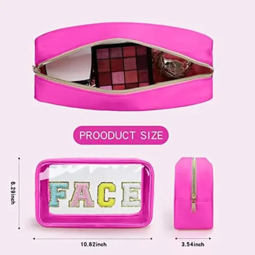 Miniatura 3 de Bolsa de maquillaje grande con letras de felpilla transparente para viajes, playa, bolsa de cosméticos con purpurina transparente, bolsa de Negro