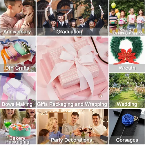Miniatura 7 de Cinta de grogrén de doble cara de color liso azul bebé de 1-1/2 pulgadas x 50 yardas para envolver regalos, bodas, fiestas, manualidades, lazos