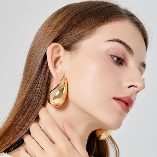 Miniatura 3 de KIAISXES Aretes de aro de gota de agua de oro extra grandes, aretes gruesos para mujer, ligeros, hipoalergénicos, chapados en oro, joyería de moda