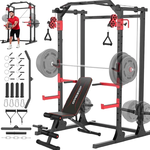 Miniatura 10 de OPPSDECOR Power Cage, 2000LBS Squat Rack with Dual Pulley Cable Crossover System, Multifunctional Power Rack with More Training Attachments for Home