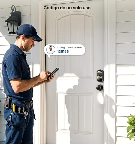 Miniatura 6 de Veise Cerradura de puerta de entrada sin llave con 2 perillas, cerrojo electrónico retroiluminado con asa, bloqueo automático, códigos únicos, Negro