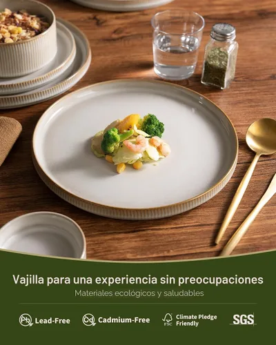 Miniatura 4 de famiware Juego de vajilla con estrellas, juego de platos y cuencos para 4, 12 piezas de vajilla acanalada - Resistente a las astillas y a