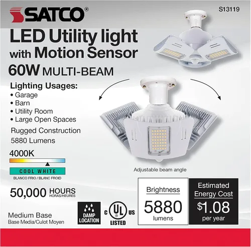 Miniatura 7 de Satco S13119 60W/LED/UTL/MB/4000K/MOTION, blanco