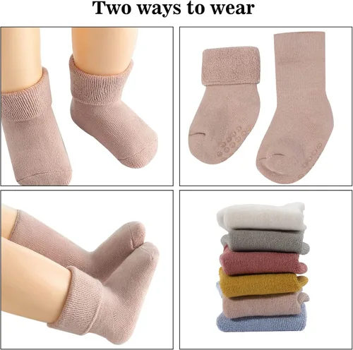 Miniatura 6 de Ehdching Paquete de 6 calcetines de algodón antideslizantes antideslizantes para bebés y niñas pequeñas