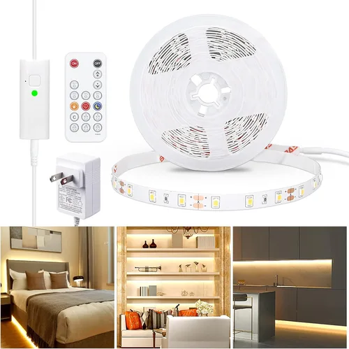 Miniatura 11 de WOBANE - Tira de luces LED blancas, kit de tira de luz LED regulable, 16.4 pies de luces en cinta flexible para dormitorio, cocina, debajo