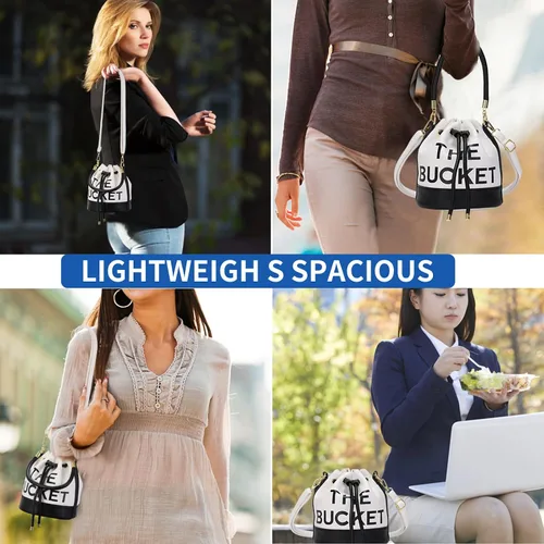 Miniatura 2 de JQAliMOVV The Bucket Bags para mujer, mini bolso de cuero con cierre de cordón cruzado