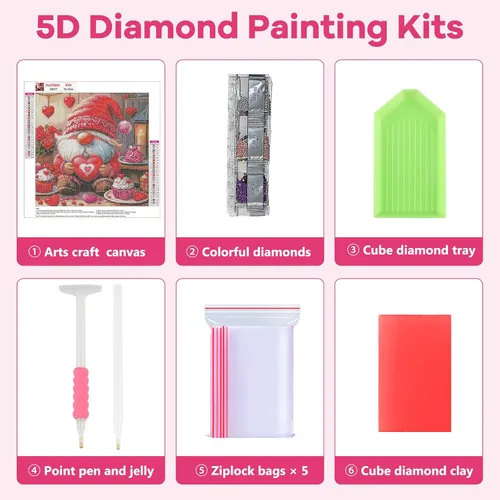 Miniatura 6 de NAIMOER Kits de arte de diamantes para el día de San Valentín para adultos principiantes, kit de pintura de diamantes de gnomos 5D, arte de gemas