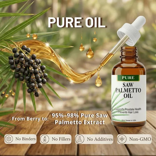 Miniatura 7 de Pure Saw Palmetto Aceite orgánico natural suministro de 60 a 90 días a diferencia de los polvos ineficientes, apoya la salud de la próstata