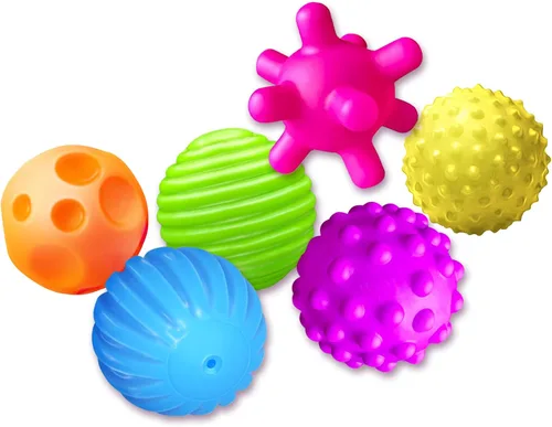 Bolas sensoriales para niños, juego de 6 bolas texturizadas para niños pequeños, multicolor y brillante, bolas de captura sin BPA, juguetes suaves