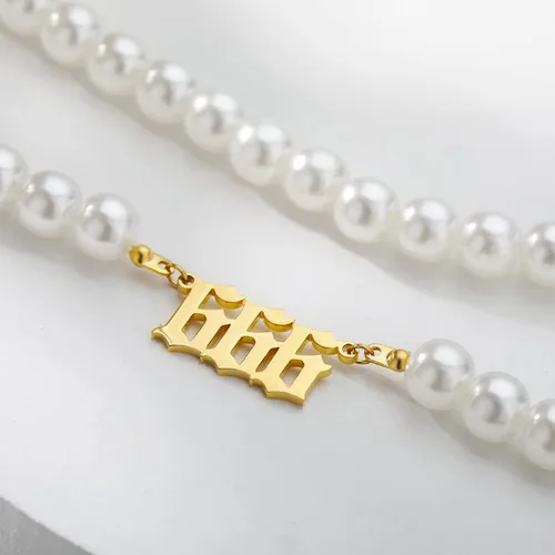 Miniatura 2 de TRUNO SEA - Collares de números de ángel 111 222 333 444 I555 777 888 999 666 gargantilla de perlas de mitación joyería minimalista de acero