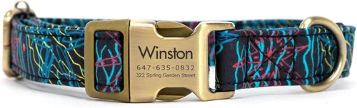 Miniatura 25 de Collar de perro personalizado con nombre y número de teléfono grabado, collar ajustable personalizado para cachorros, collar de algodón orgánico