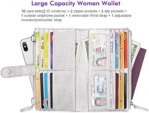 Miniatura 3 de nuoku Pulsera de viaje con doble cremallera cartera RFID para mujer con 2 correas