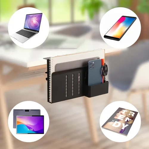Miniatura 4 de Almacenamiento lateral de escritorio, soporte para laptop debajo del escritorio, organizador de archivos colgante lateral de mesa, sin abrazadera