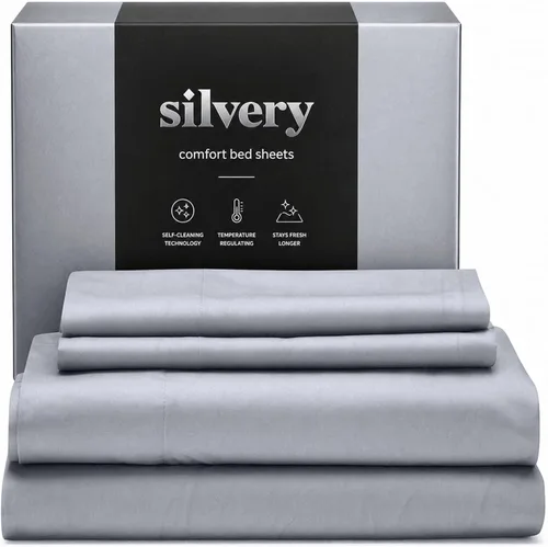 Miniatura 14 de Silvery Juego de sábanas con infusión de plata, tela ultrasuave que regula la temperatura con tecnología de autolimpieza que se mantiene fresca 3