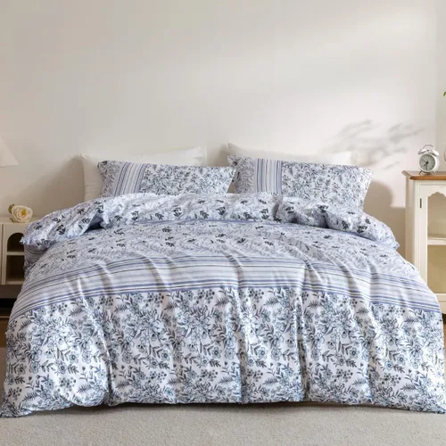 Miniatura 25 de SLEEPBELLA Juego de funda de edredón de algodón de 600 hilos, juego de ropa de cama (individual, azul-paisley)