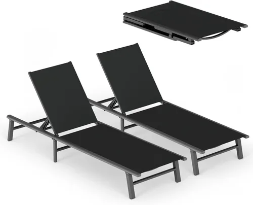Miniatura 25 de Tumbona de Aluminio para Exteriores - Silla de Descanso Plegable y de Montaje Libre para Exteriores con 5 Respaldos Ajustables, Silla de Patio
