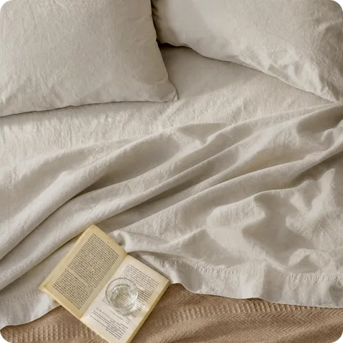 Bedsure Sábanas de lino, cama tamaño Queen, mezcla de sábanas de lino y algodón, sábanas de algodón transpirable, regalos para todas las estaciones,