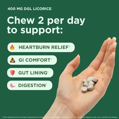 Miniatura 2 de Comprimidos masticables de regaliz DGL ultra puros 4000 mg - Alivio estomacal, intestinal y intestinal - Fórmula de reflujo ácido natural - Extracto