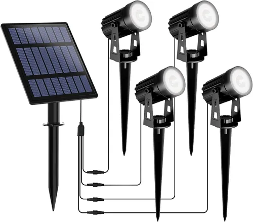 Miniatura 22 de T-SUNUS - Foco solar para jardín al aire libre, 4 en 1, luces solares IP65, impermeable, cable de 9.8 pies, panel solar separado de 5 W, Amarillo