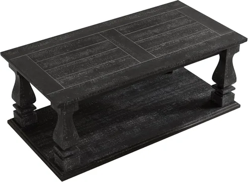 Miniatura 5 de JIVOIT Mesa de centro de granja con estante de almacenamiento, mesa auxiliar rectangular de 47.24 pulgadas de largo con parte superior de tablones