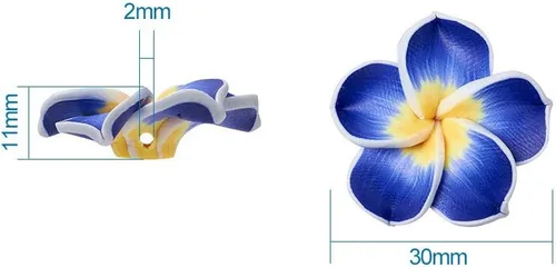 Miniatura 2 de Craftdady 100 cuentas de arcilla polimérica de plumeria de 1.181 x 0.433 in, cuentas espaciadoras florales sueltas mezcladas al azar con 5 pétalos