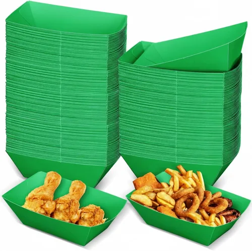 Miniatura 16 de Uiifan 200 bandejas de papel desechables para alimentos y barcos, resistentes a la grasa, bandeja de cartón para perros calientes, soporte