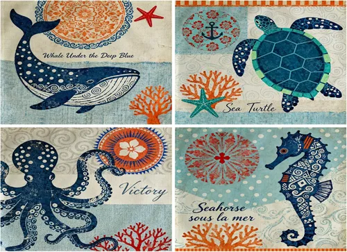 Juego de 4 manteles individuales con temática de tortuga marina y playa, impermeables, resistentes al calor, lavables, antideslizantes, para Azul