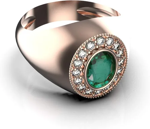 Miniatura 6 de Anillo de compromiso de oro de 14 quilates con esmeralda cruda para hombre y mujer