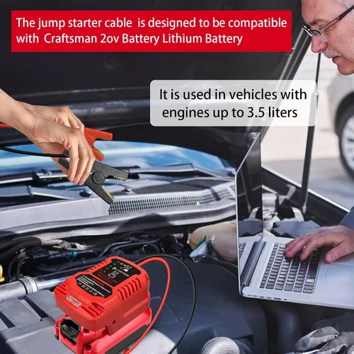 Miniatura 8 de Adaptador de arrancador de batería para auto para baterías Craftsman 20V V20, arrancador de batería de auto calibre 11, cables de refuerzo de auto