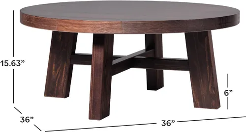 Miniatura 2 de Walker Edison Colt Modern Farmhouse - Mesa de centro redonda de madera maciza, 36 pulgadas, color espresso