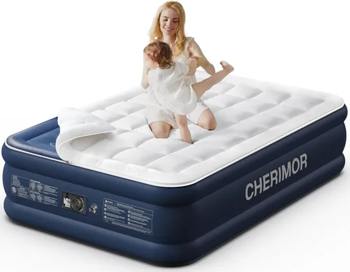Miniatura 9 de CHERIMOR Colchón de aire individual con bomba incorporada y cubrecolchón acolchado de lujo (lavable y desmontable), 20" de altura para mayor
