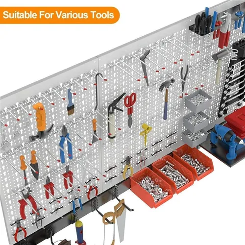 Miniatura 3 de TORACK Organizador de Pared de Tablero Perforado de 109 Piezas, 4 pies, Kit de Almacenamiento de Herramientas Utilitarias de Tablero Perforado