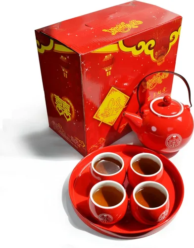 Miniatura 2 de Juego de regalo de té de porcelana china, tetera de servicio con 4 tazas y bandeja, elegante juego de ceremonia de té para adultos, decoración