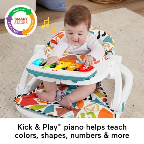 Miniatura 3 de Fisher-Price Silla Portátil para Bebé Deluxe Kick & Play Sit-Me-Up Asiento de Piso con Juguete de Piano de Aprendizaje y Bandeja de Snacks de Bebés