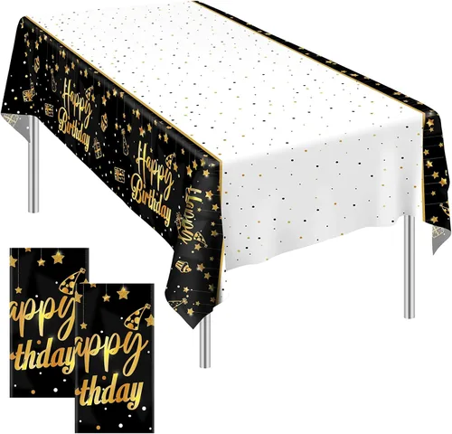 Miniatura 12 de Ruisita Paquete de 2 manteles rectangulares de color negro y dorado para fiestas de cumpleaños de 18 años, manteles de fiesta de cumpleaños