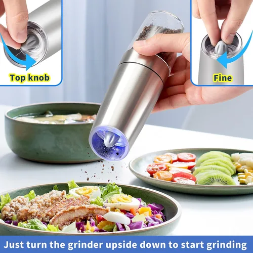 Miniatura 3 de Gravity - Molinillo eléctrico de sal y pimienta, juego de 2, molinillo de pimienta automático alimentado por batería, operación con una sola mano