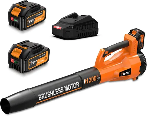 Miniatura 10 de Tietoc Soplador de hojas inalámbrico, soplador de hojas eléctrico sin escobillas de 1200 W con 2 baterías de 5.0 Ah, potentes sopladores de hojas