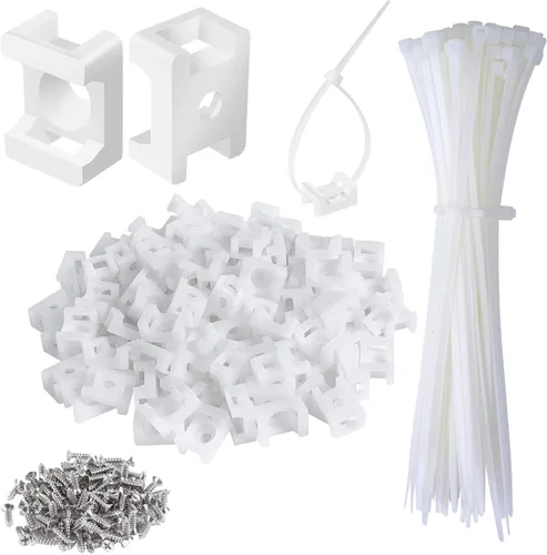 100 piezas de montajes de tipo silla para bridas de cable con 100 bridas de cable de 8 pulgadas y 100 piezas de tornillos de ajuste, organizadores